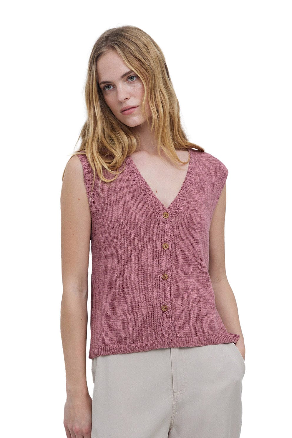 Yerse Lima Cotton/Linen Waistcoat - Rosa Viejo