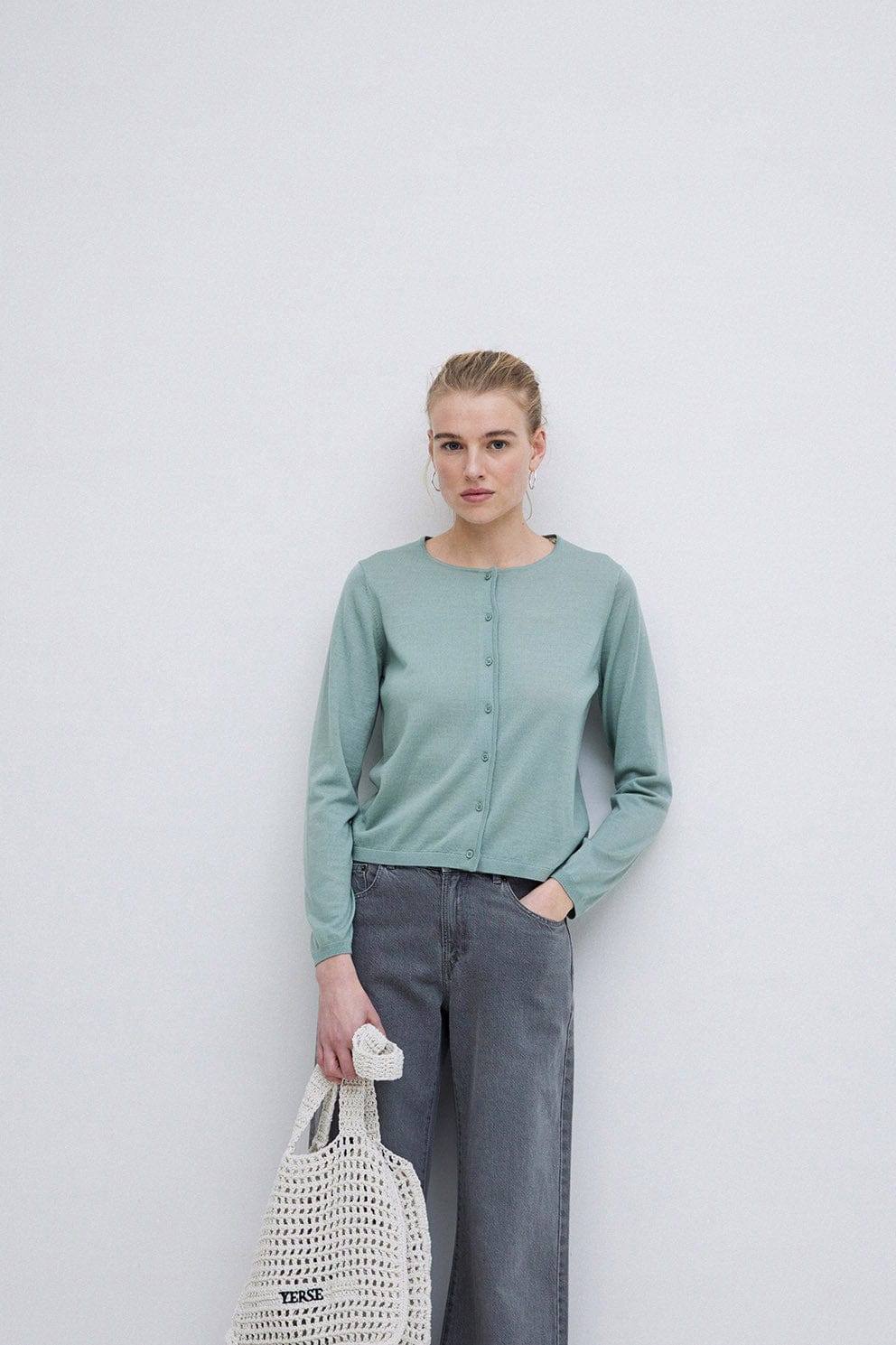 Yerse Maria Superfine Merino Wool Cardigan - Greenish Green