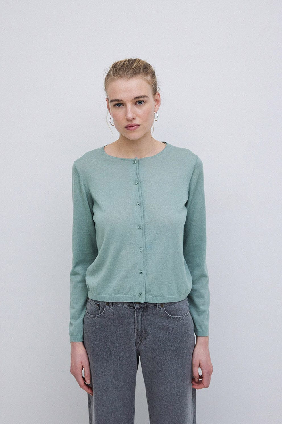 Yerse Maria Superfine Merino Wool Cardigan - Greenish Green