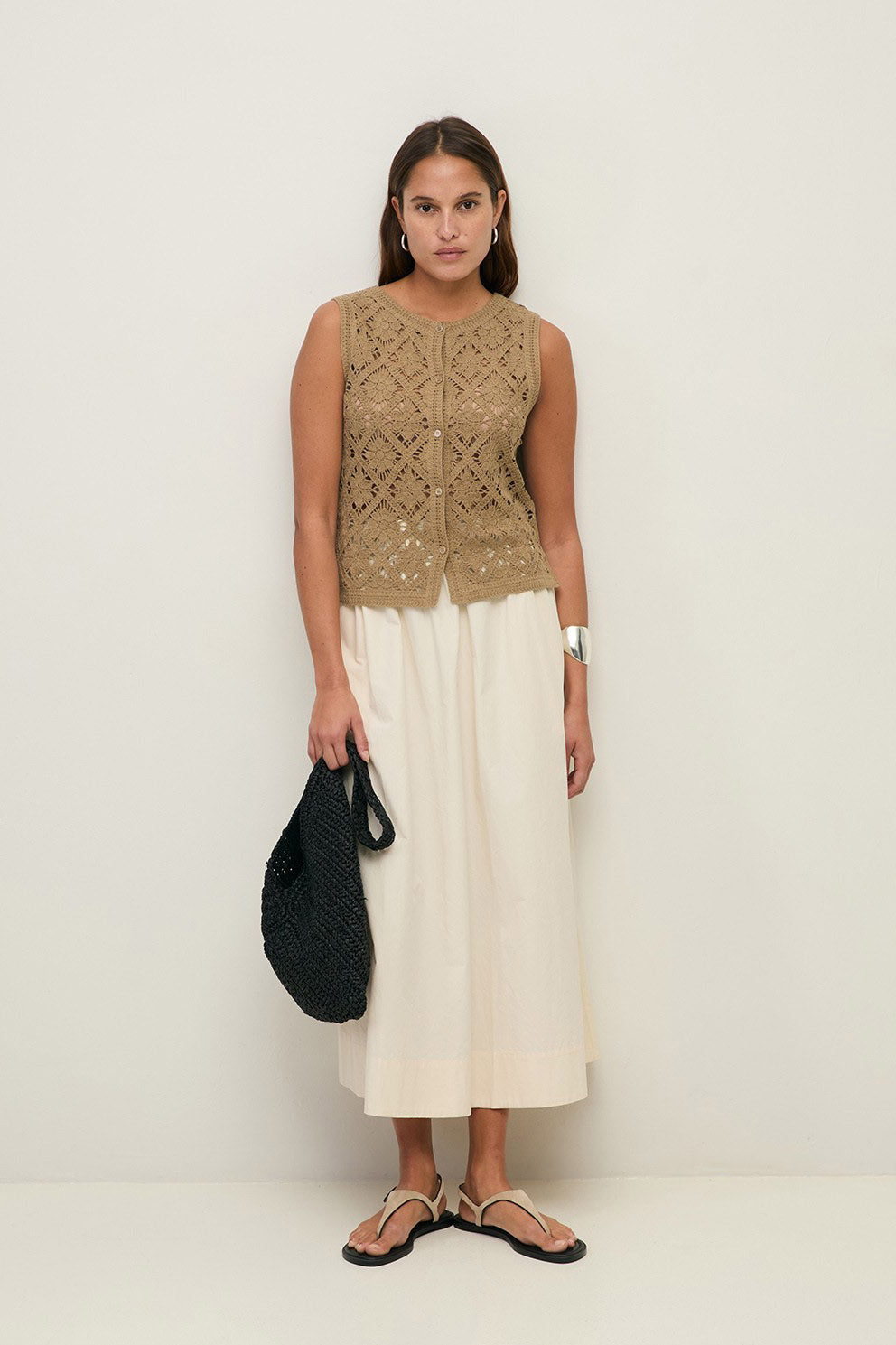 Yerse Midi Poplin Skirt - Ecru