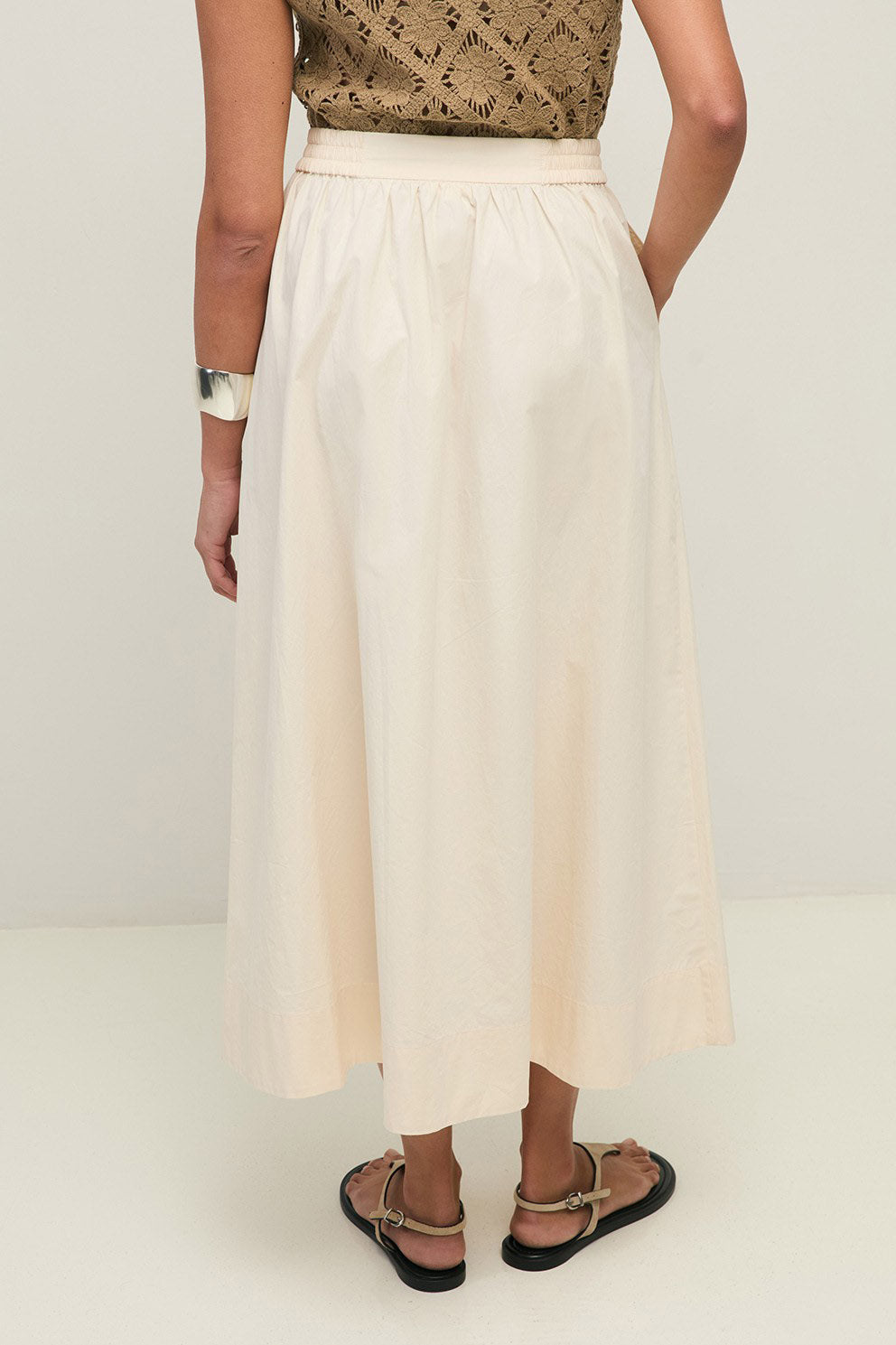 Yerse Midi Poplin Skirt - Ecru