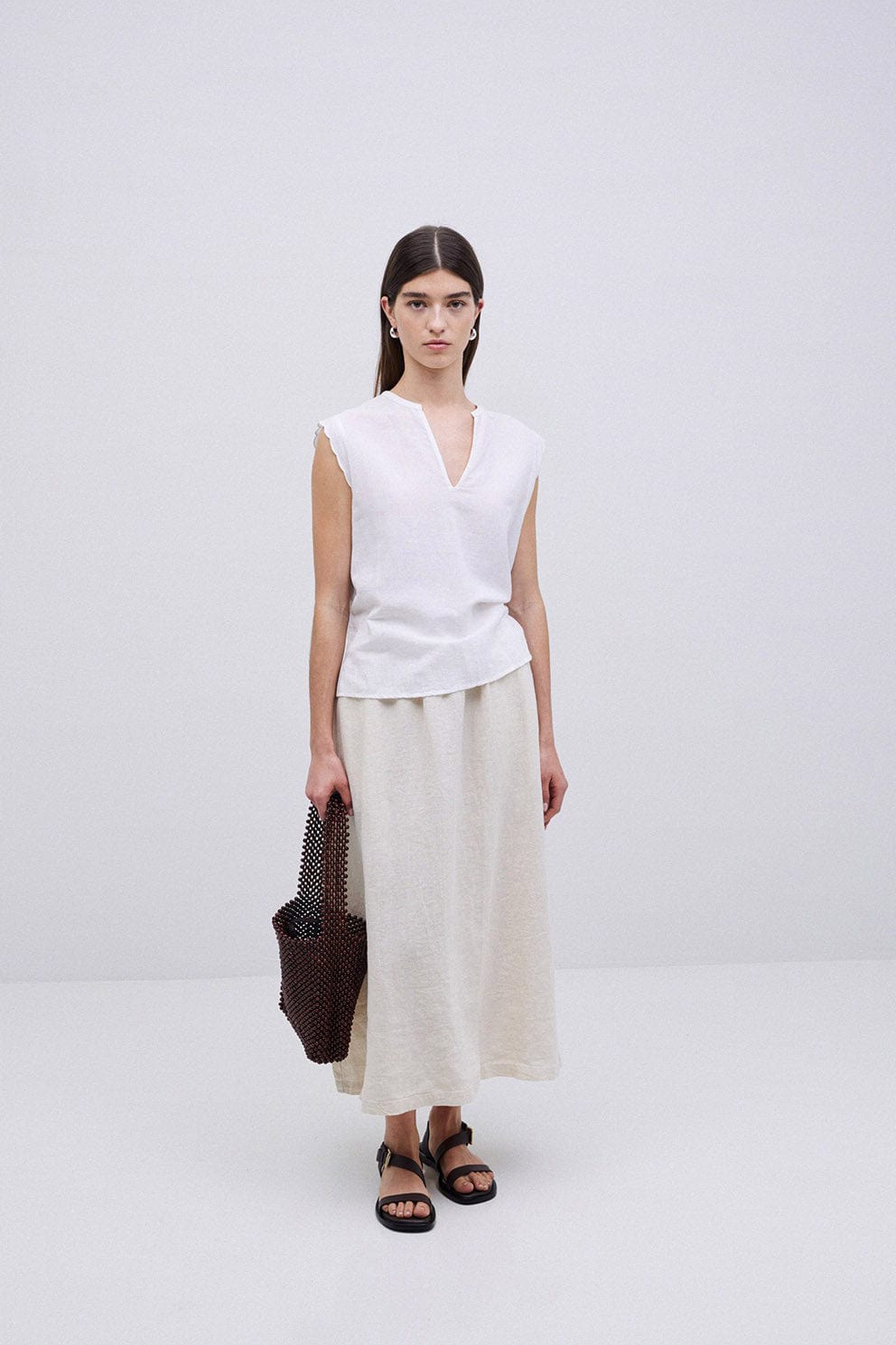 Yerse Net Cotton Openwork Tie Detail Cardigan - Natural