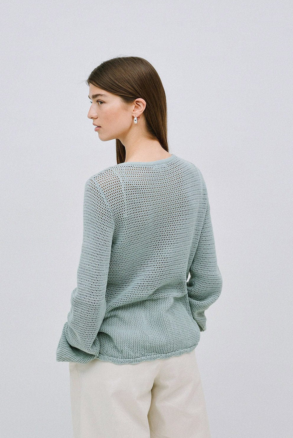 Yerse Net Cotton Openwork Tie Detail Knit - Verde Claro