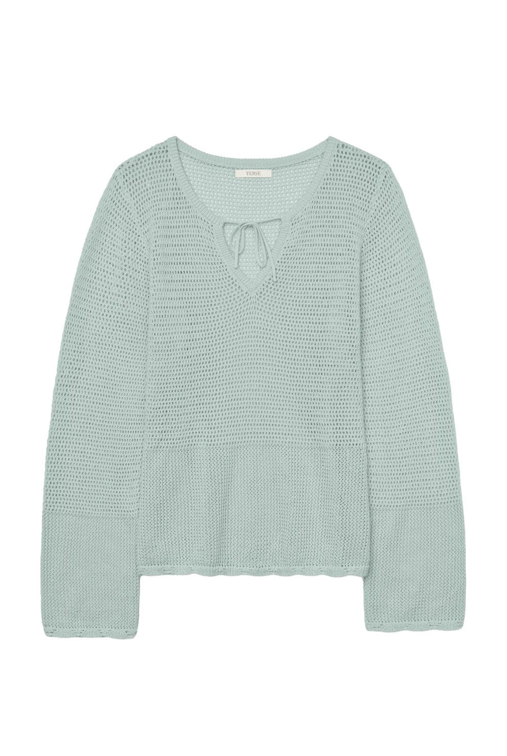 Yerse Net Cotton Openwork Tie Detail Knit - Verde Claro