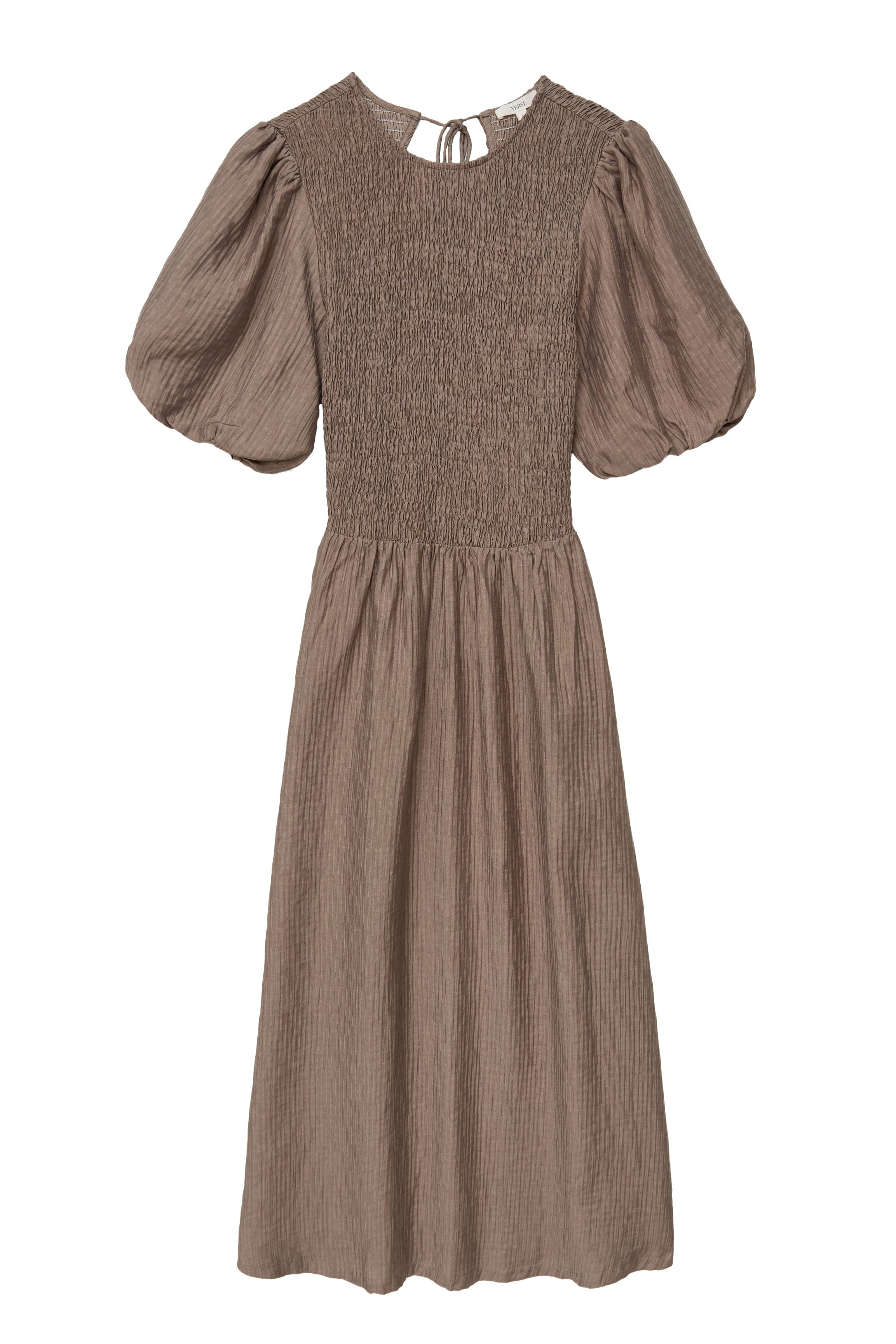 Yerse Procida Shirred Detail Midi Dress - Kaki