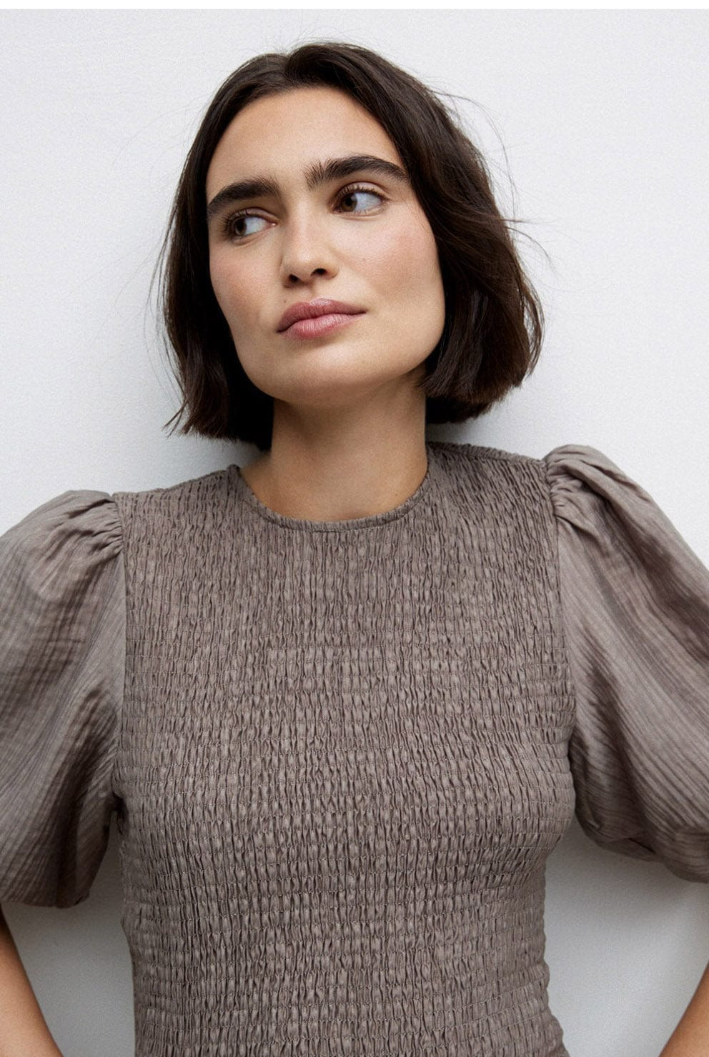 Yerse Procida Shirred Detail Midi Dress - Kaki