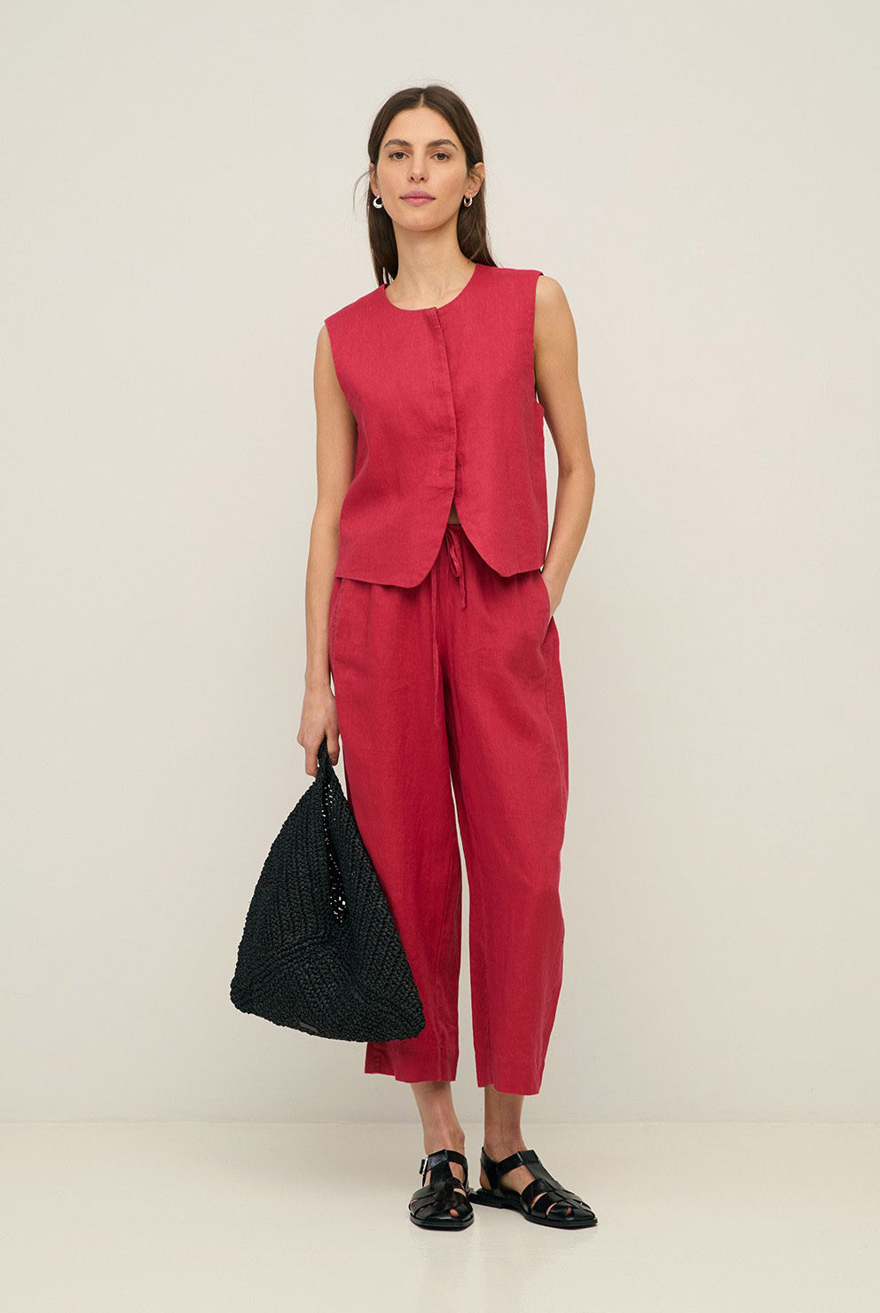 Yerse Pure Linen Trousers - Raspberry