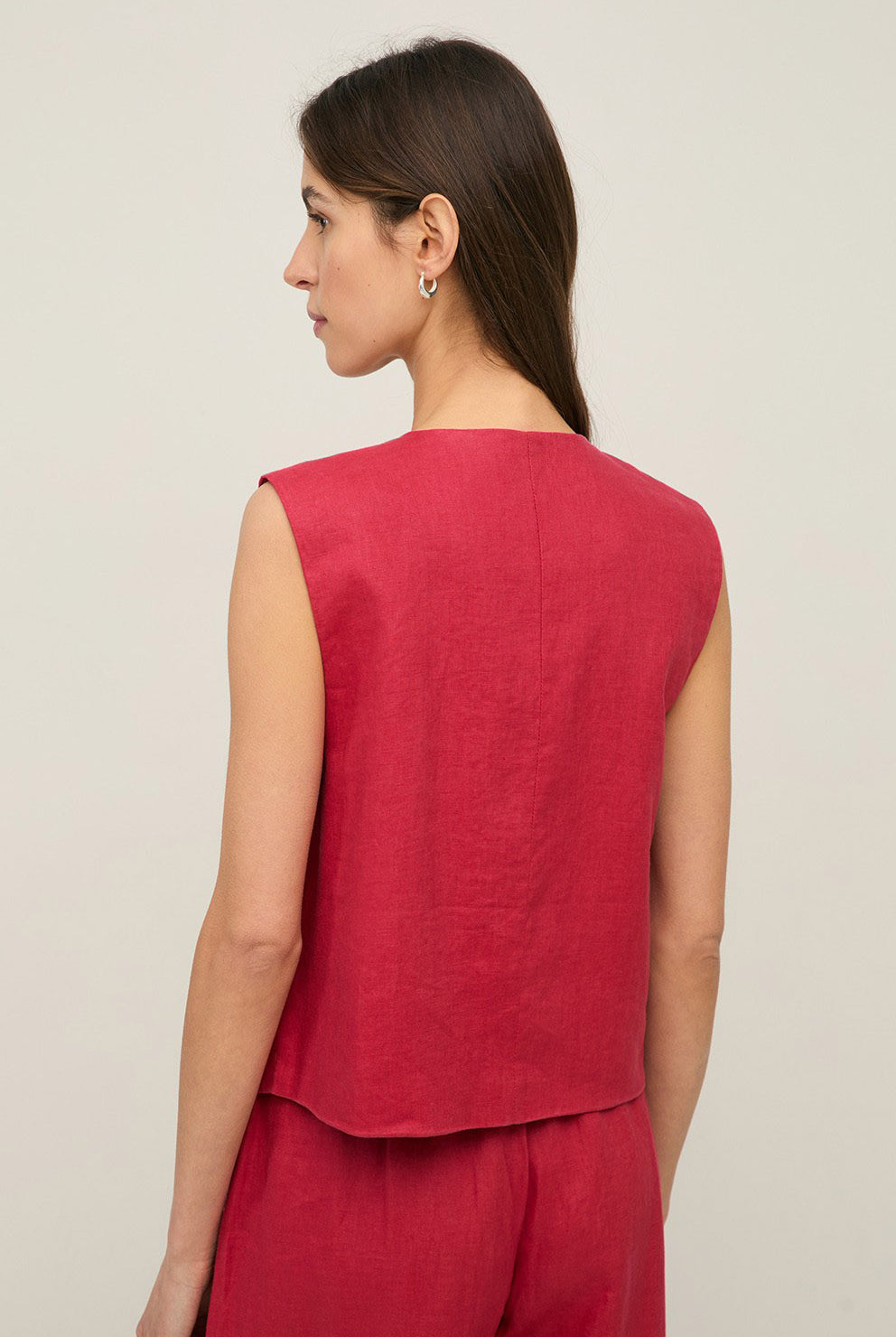 Yerse Pure Linen Vest - Raspberry
