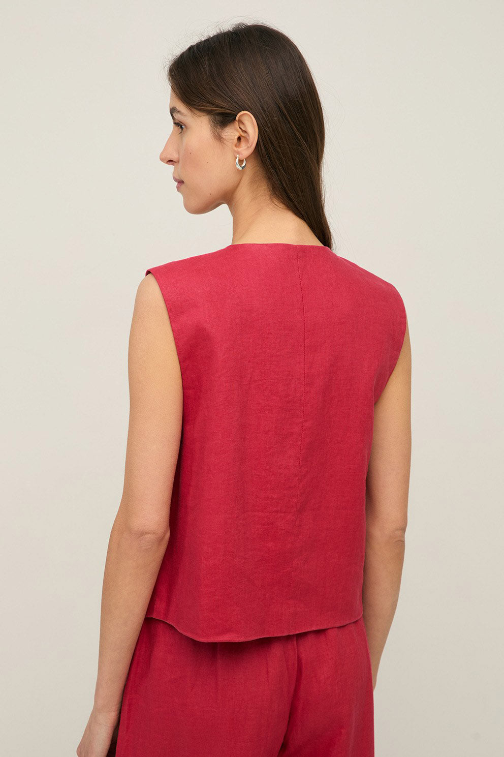Yerse Pure Linen Vest - Raspberry