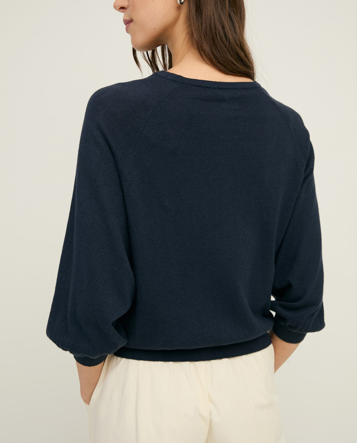 Yerse Round Neck Cardigan - Navy