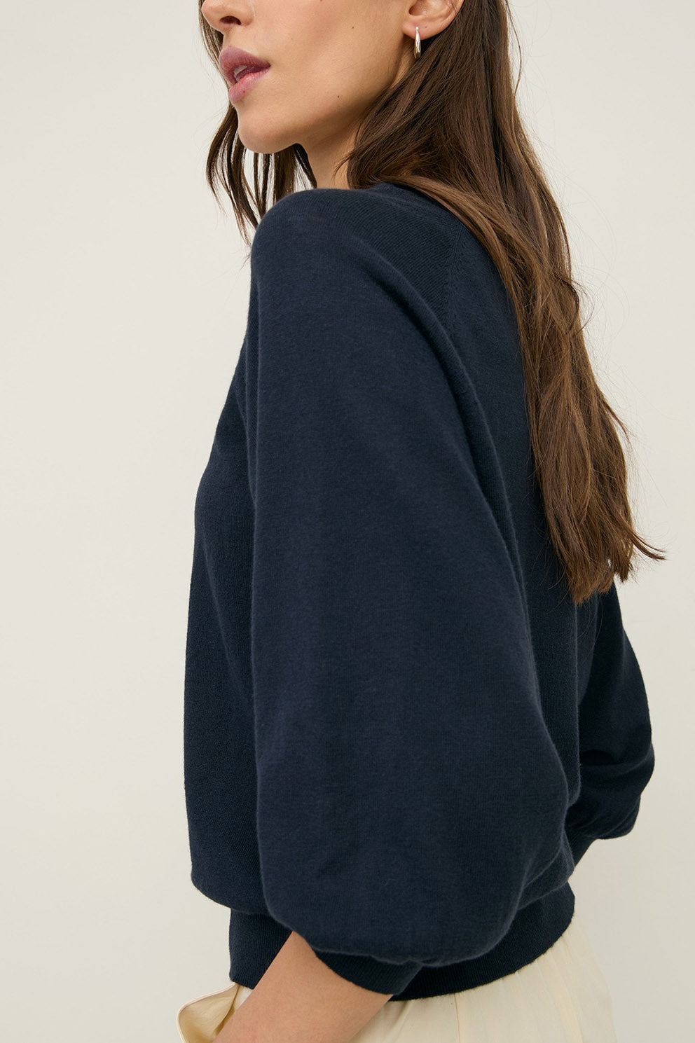 Yerse Round Neck Cardigan - Navy