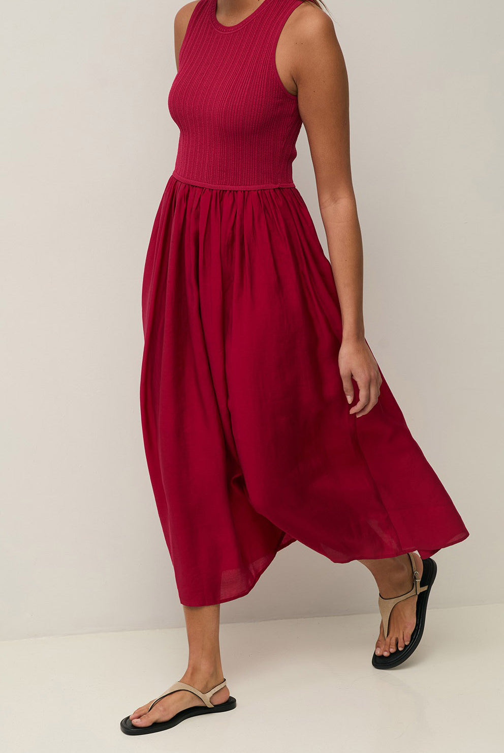 Yerse Shirred Detail Midi Dress - Raspberry