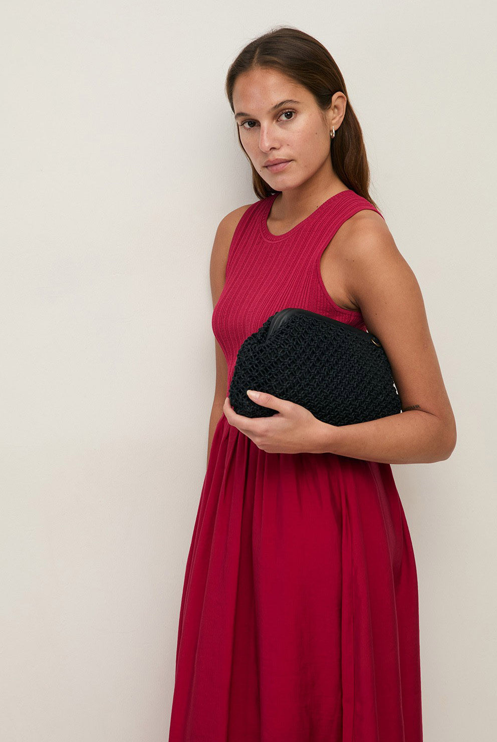 Yerse Shirred Detail Midi Dress - Raspberry
