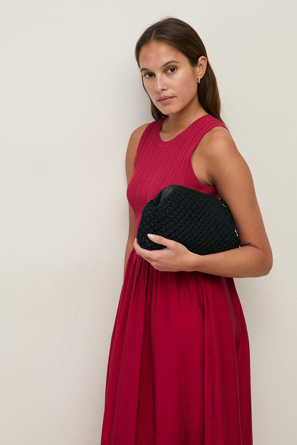 Yerse Shirred Detail Midi Dress - Raspberry