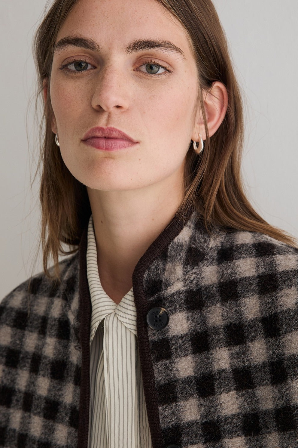 Yerse Short Boiled Wool Coat - Checks