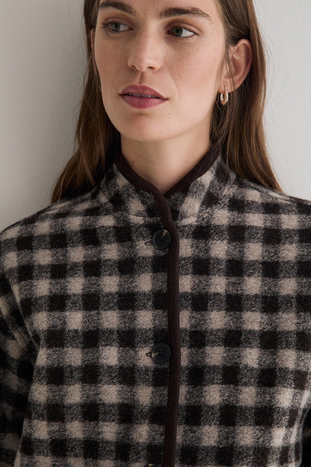 Yerse Short Boiled Wool Coat - Checks