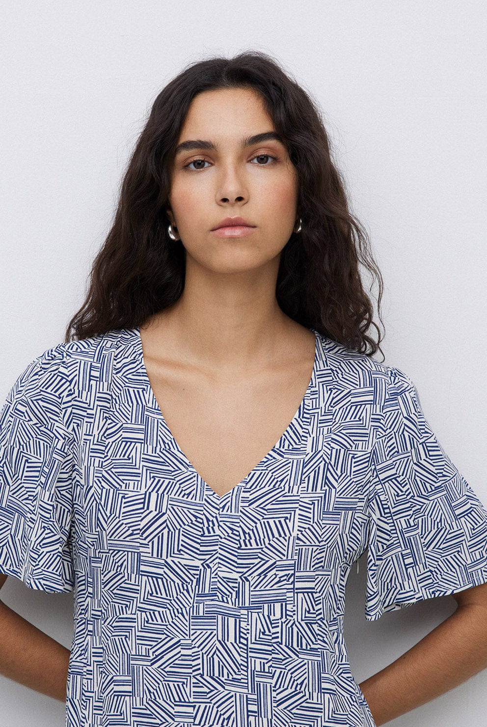 Yerse Stella Ecovero Viscose Geometric Print Midi Dress - Geometric