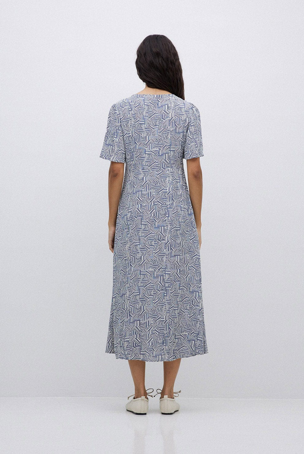 Yerse Stella Ecovero Viscose Geometric Print Midi Dress - Geometric