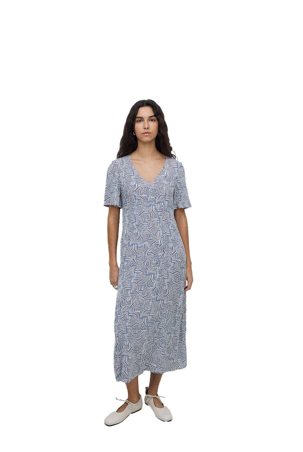 Yerse Stella Ecovero Viscose Geometric Print Midi Dress - Geometric