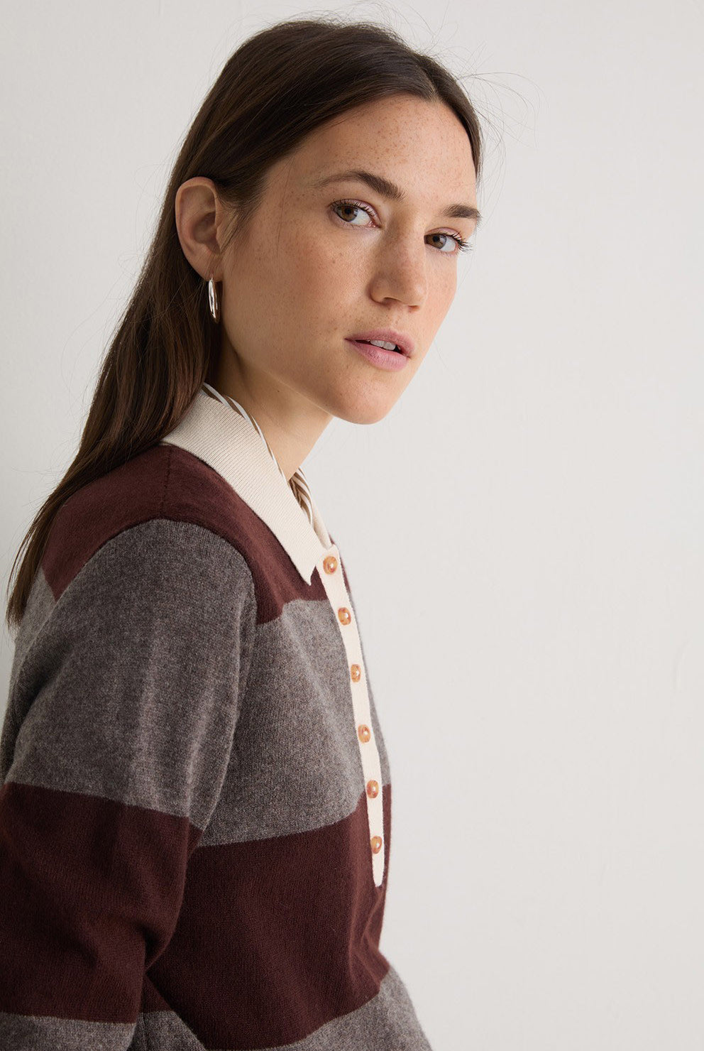 Yerse Stripe Collared Wool Blend Jumper - Maroon/Mole