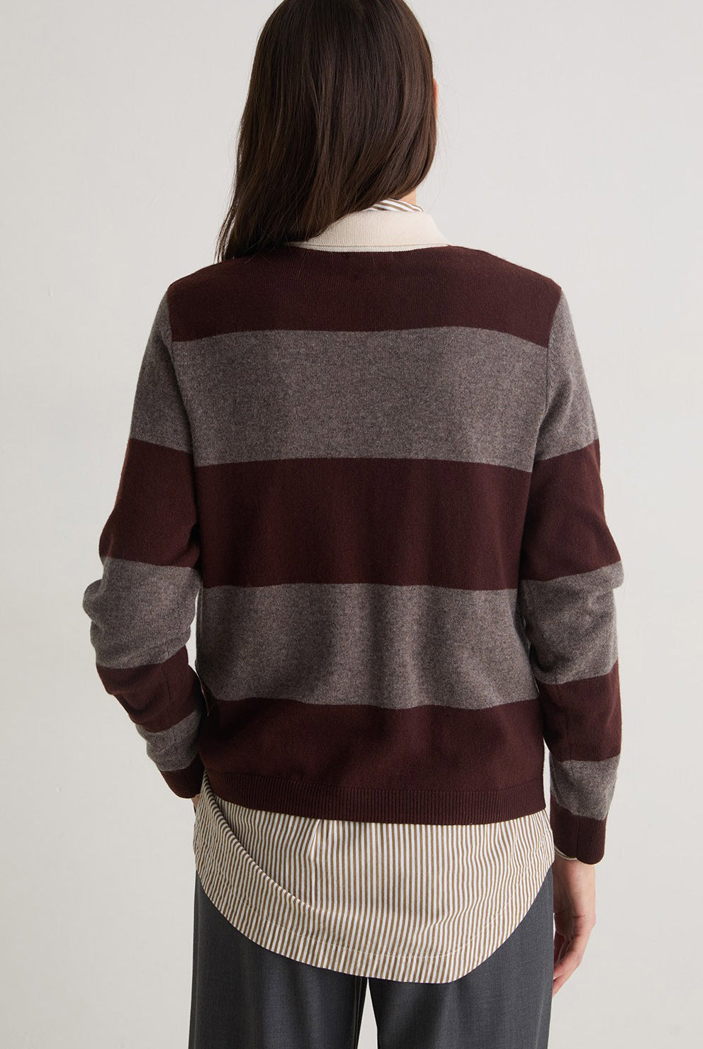 Yerse Stripe Collared Wool Blend Jumper - Maroon/Mole