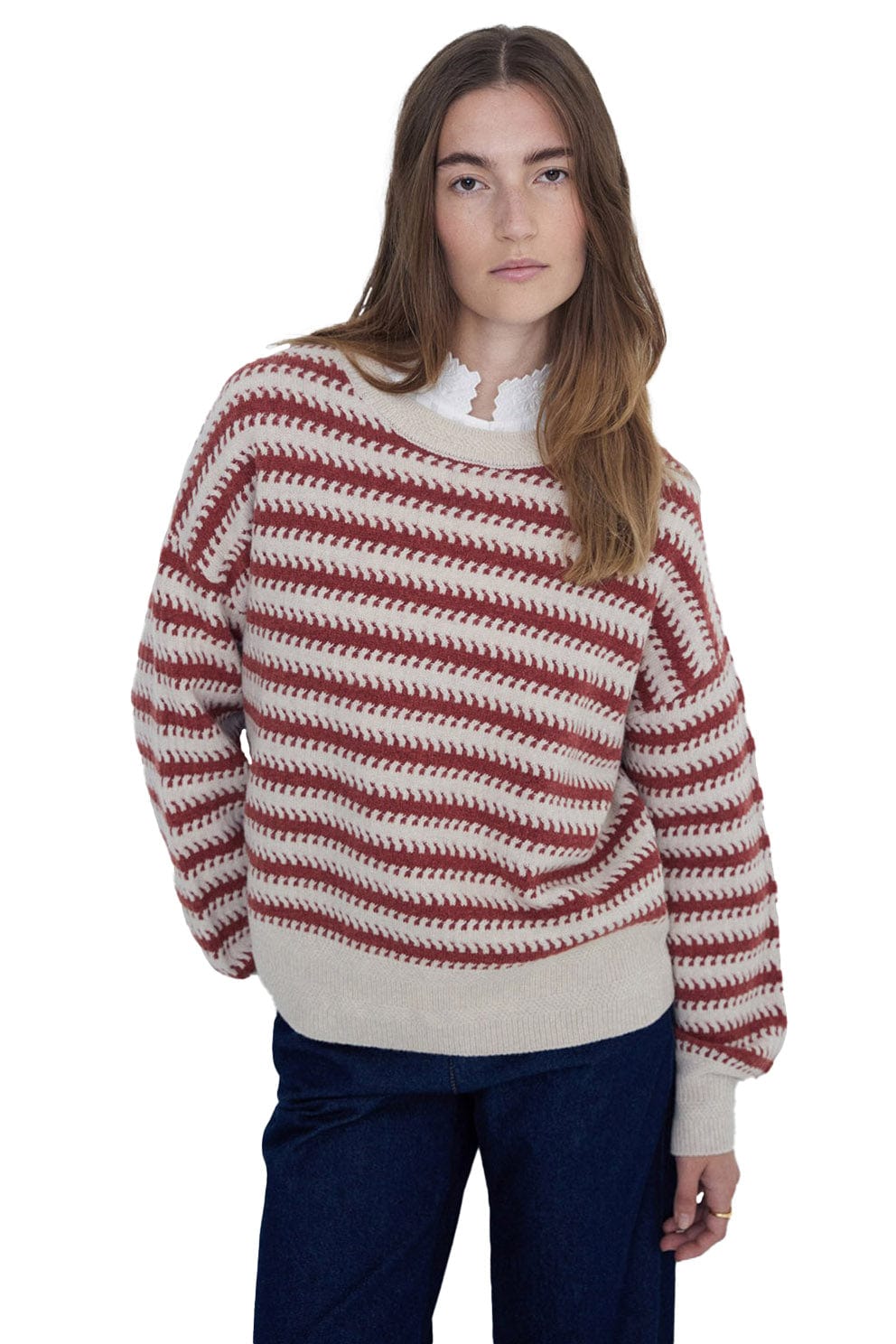 Yerse Stripe Wool Jumper - Ecru/Ancient Rose