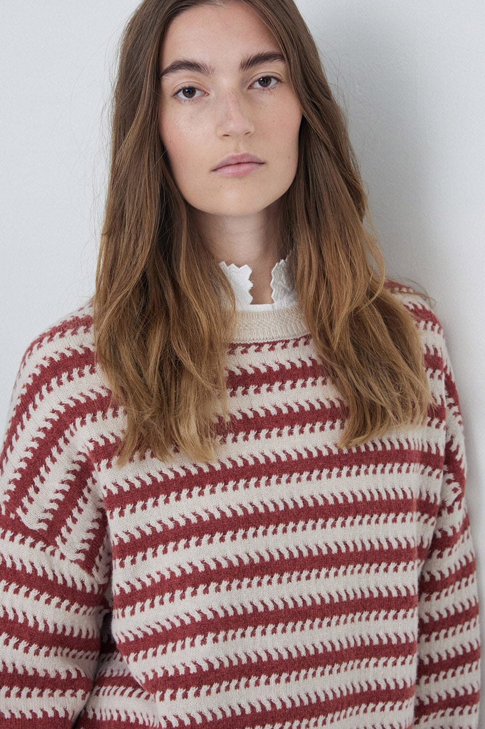 Yerse Stripe Wool Jumper - Ecru/Ancient Rose
