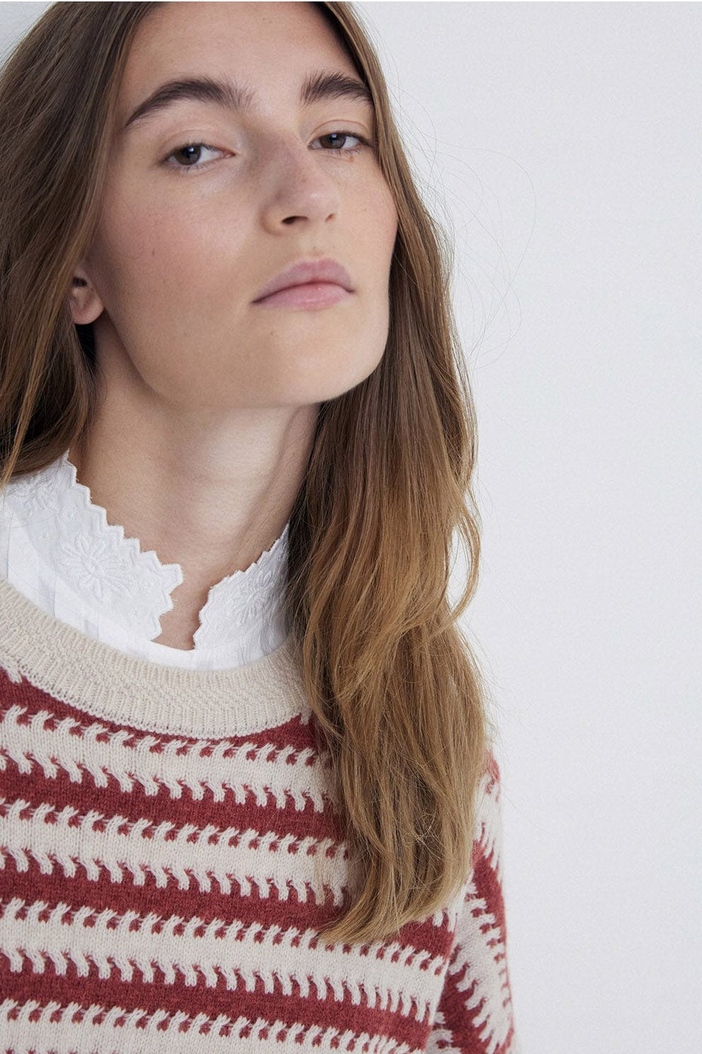 Yerse Stripe Wool Jumper - Ecru/Ancient Rose
