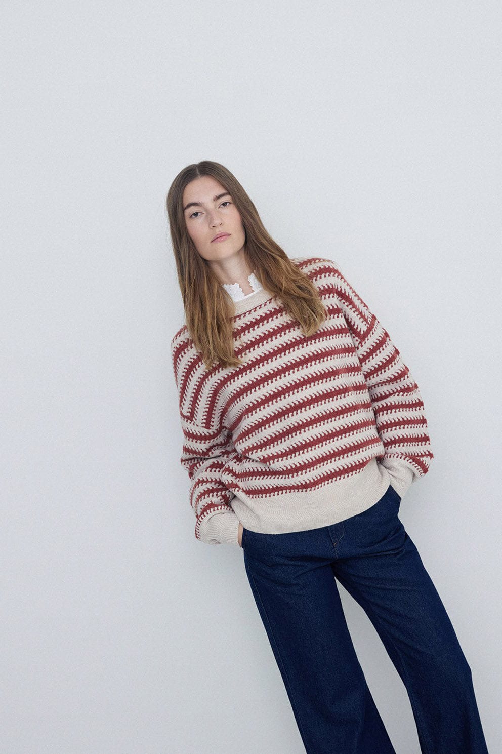 Yerse Stripe Wool Jumper - Ecru/Ancient Rose