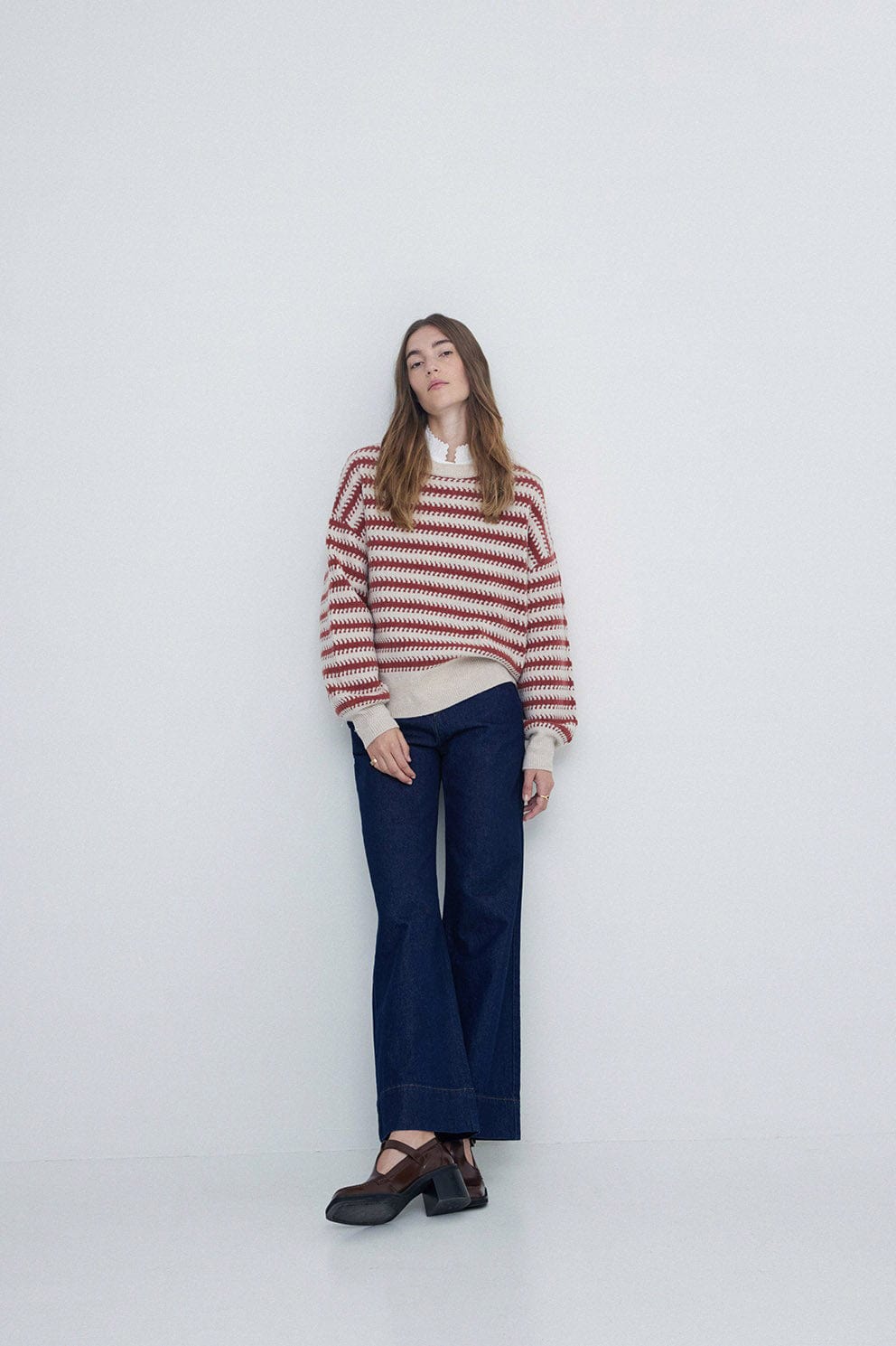 Yerse Stripe Wool Jumper - Ecru/Ancient Rose