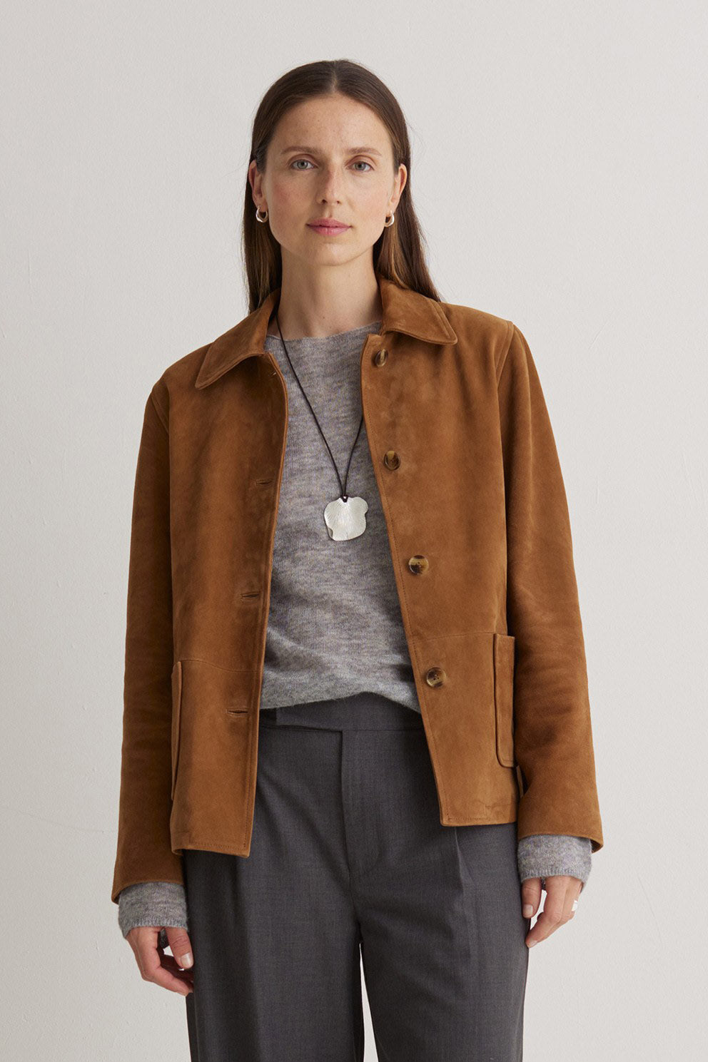 Yerse Suede Leather Jacket - Amber Brown
