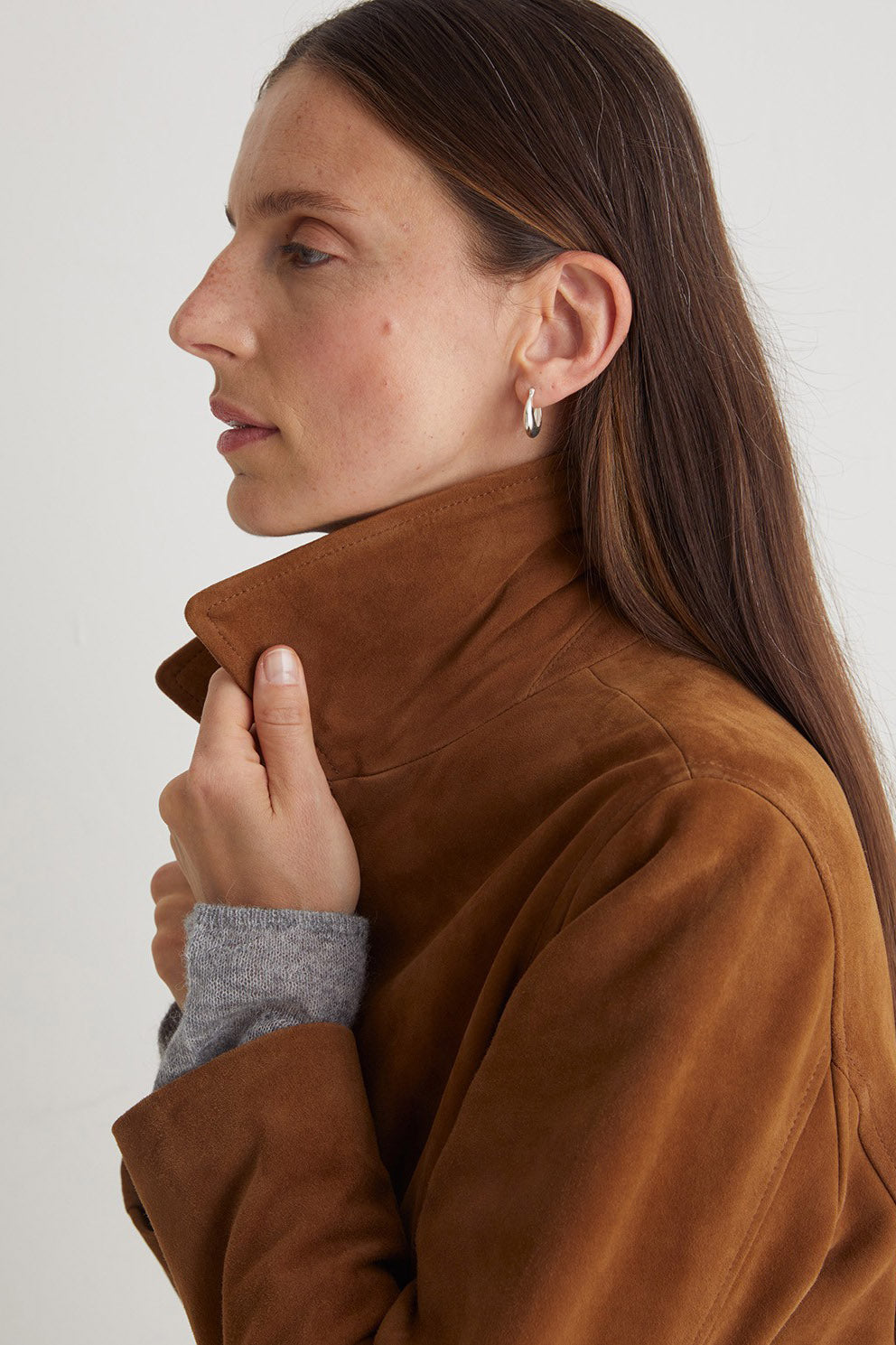 Yerse Suede Leather Jacket - Amber Brown