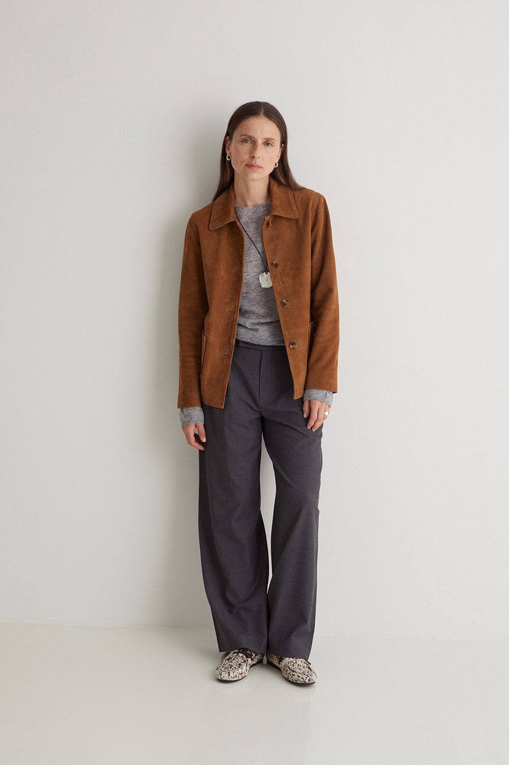 Yerse Suede Leather Jacket - Amber Brown