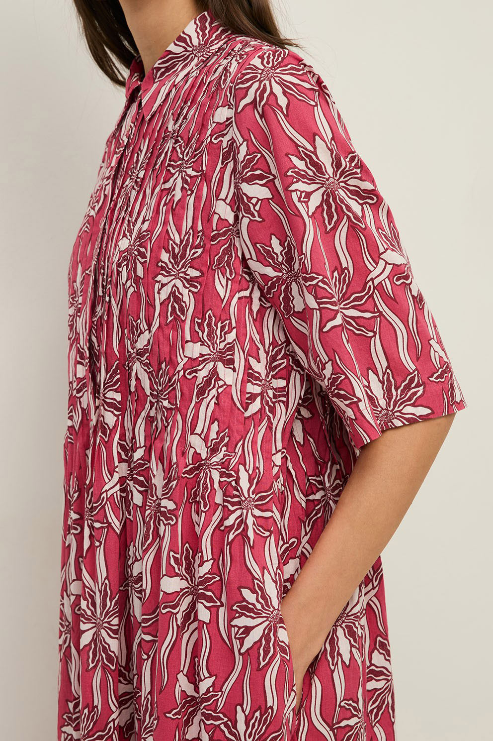 Yerse Tunisian Shirt Dress - Flowers