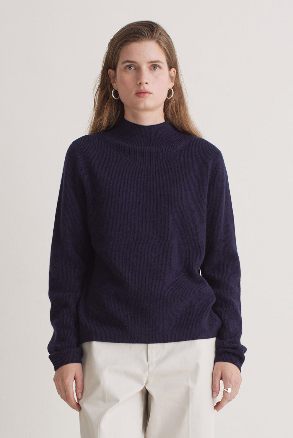 Yerse Wool Blend Fisherman's Rib Jumper - Navy