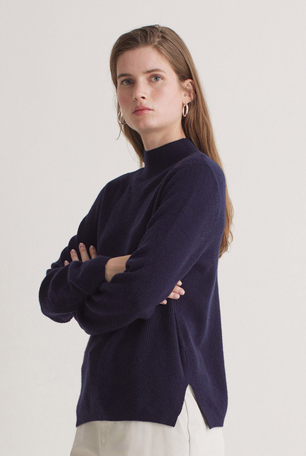 Yerse Wool Blend Fisherman's Rib Jumper - Navy