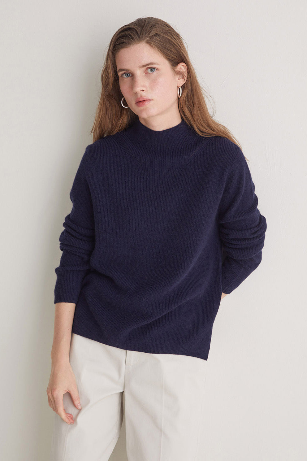 Yerse Wool Blend Fisherman's Rib Jumper - Navy