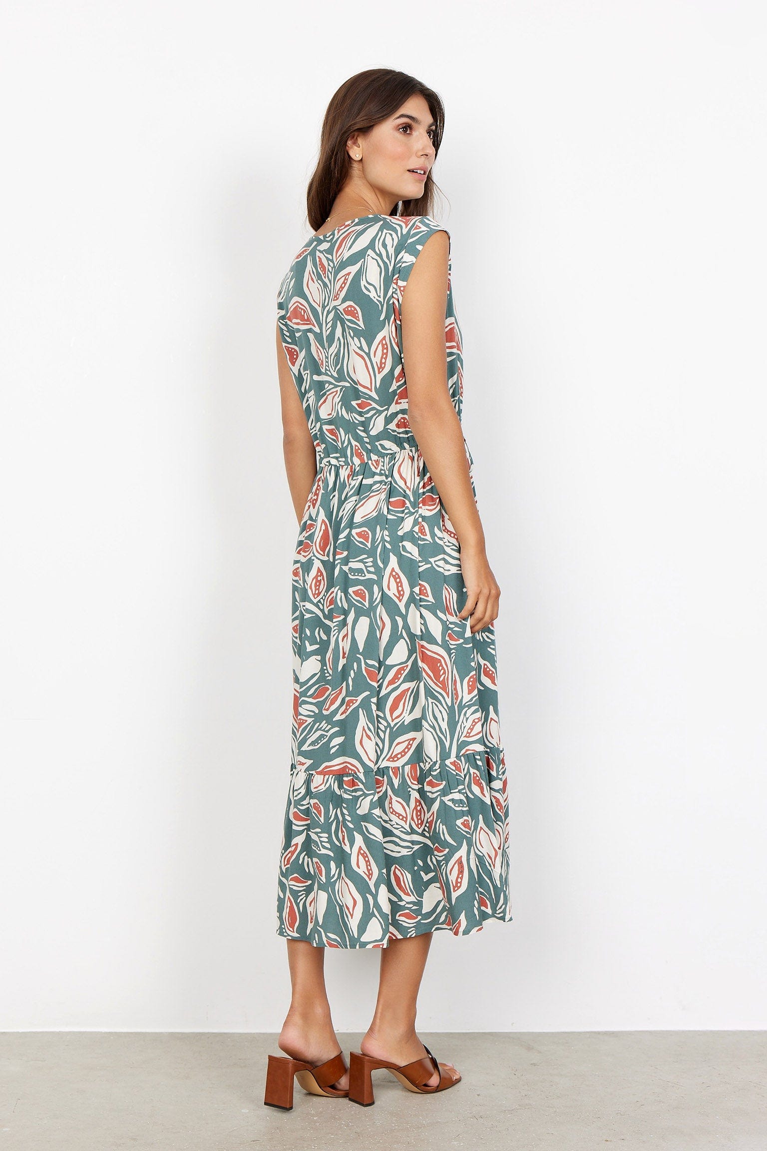 Soya Concept Leda Leaf Printed Dress - Shadow Green Combi