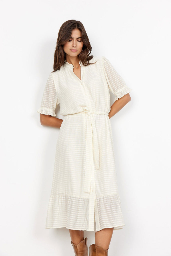 Soya Concept Lara Self Stripe Midi Dress - Cream