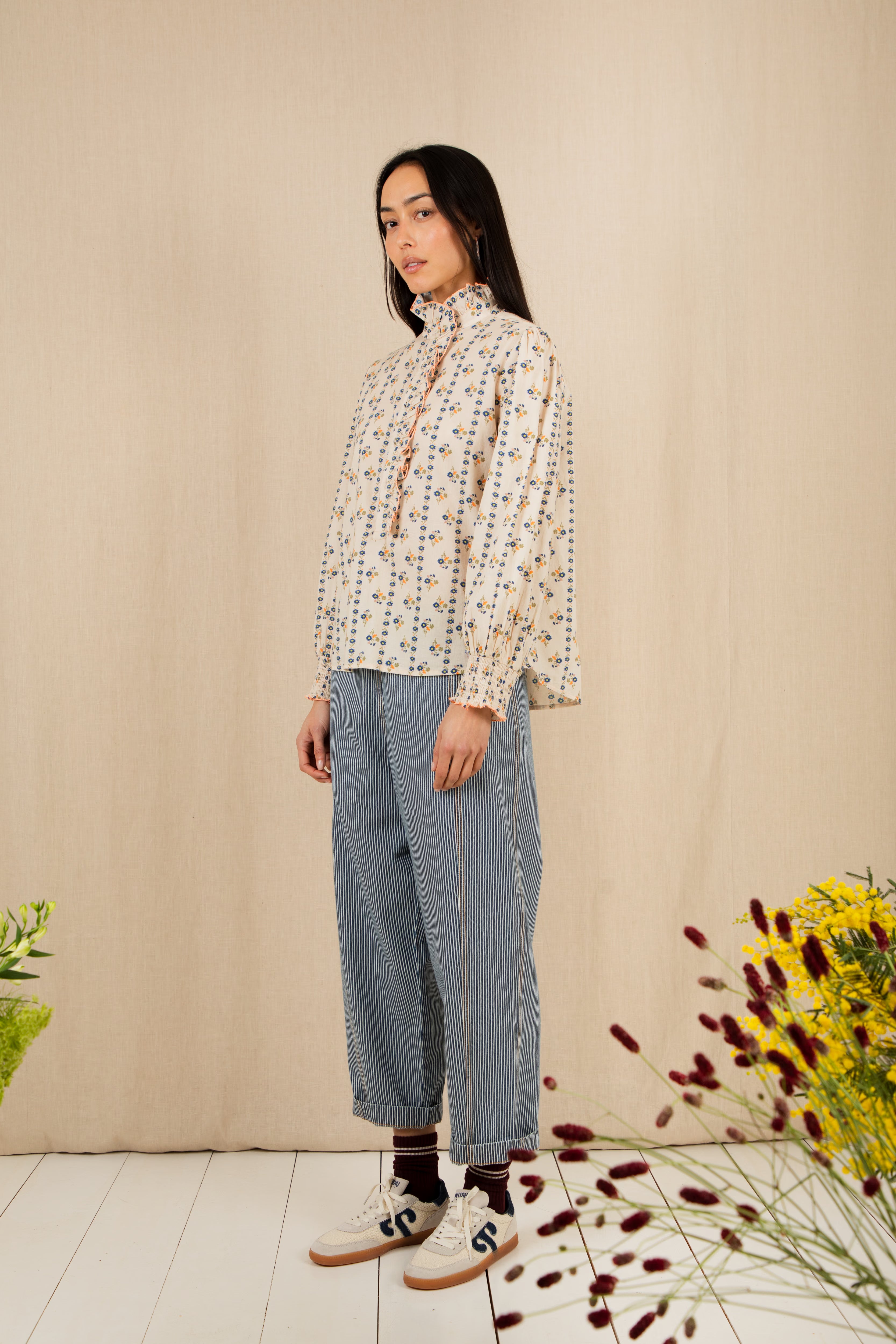 Bonte Aida Ruffle Shirt - Ecru Multi