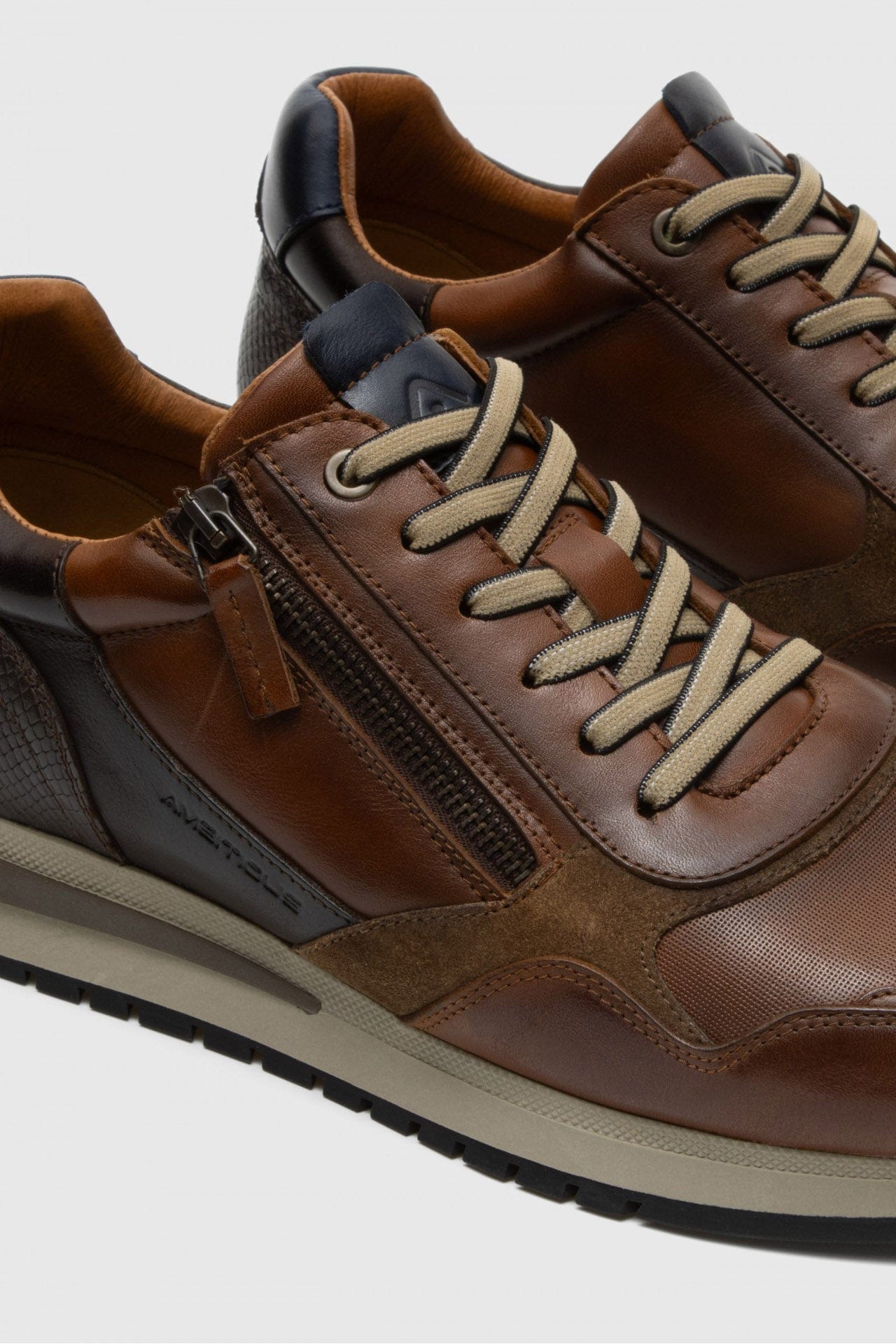 Ambitious Temple Side Zip Trainers - Cognac
