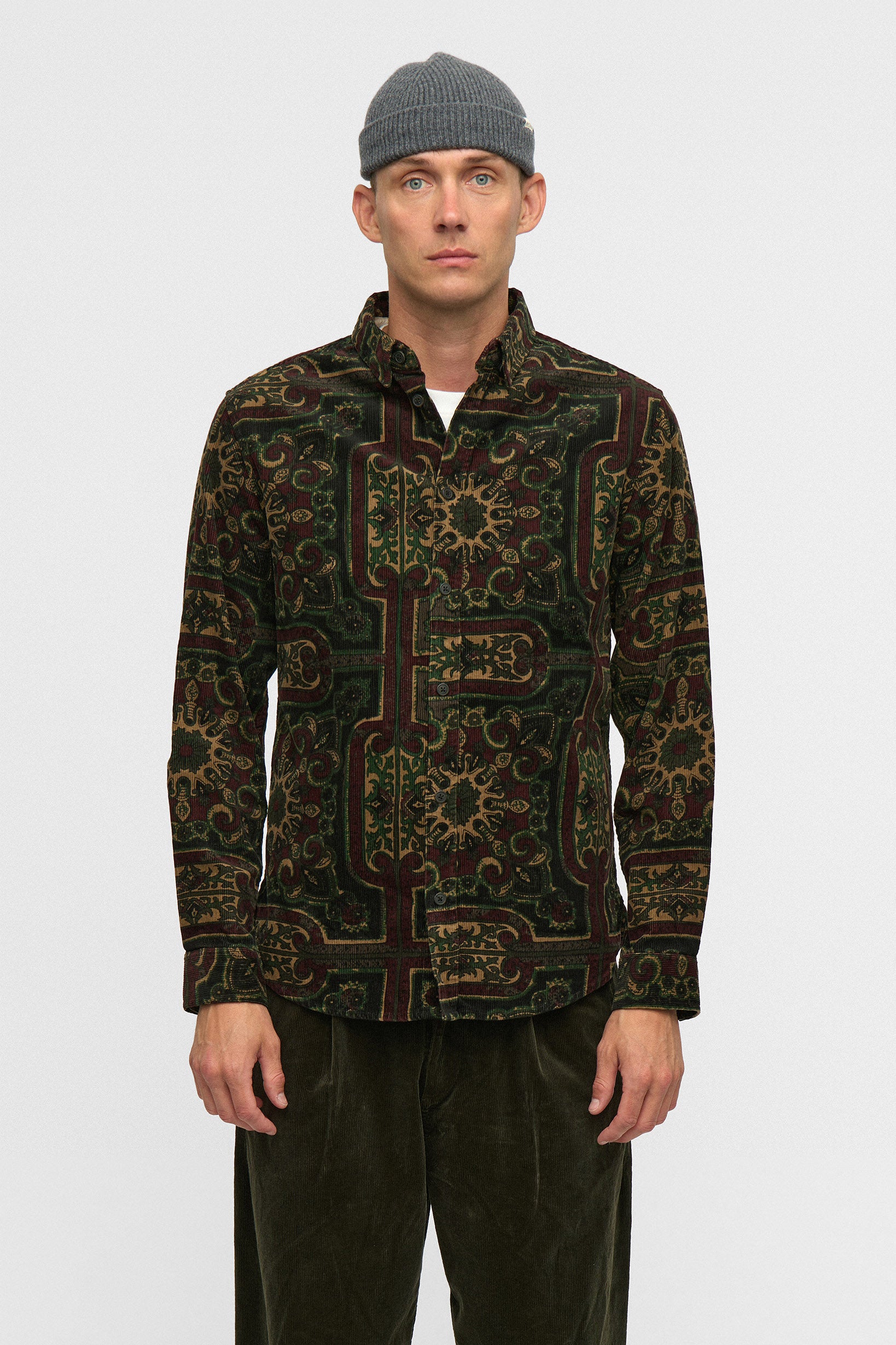 Anerkjendt Leif Cord Jacquard Shirt - Forest Night