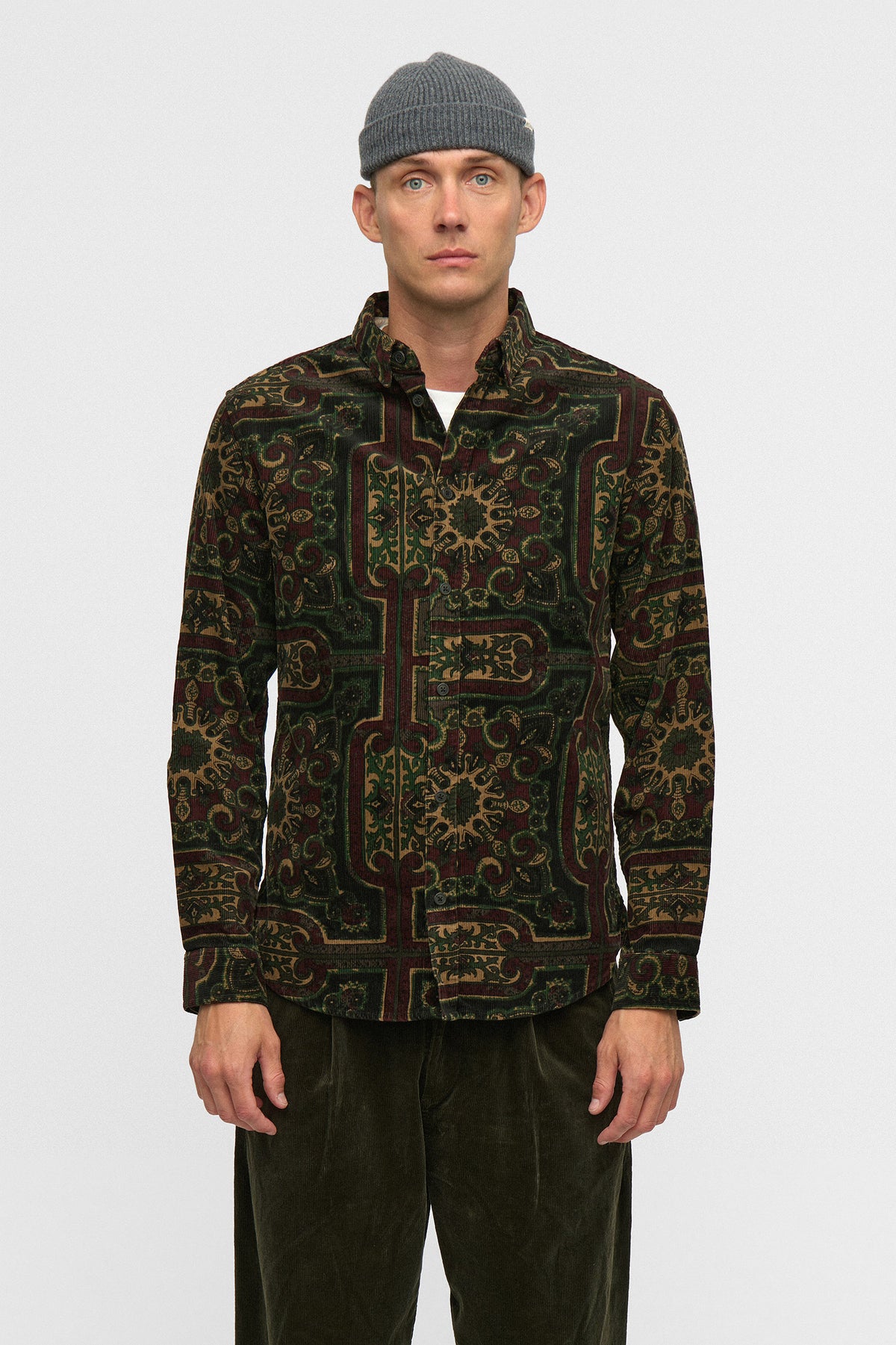 Anerkjendt Leif Cord Jacquard Shirt - Forest Night