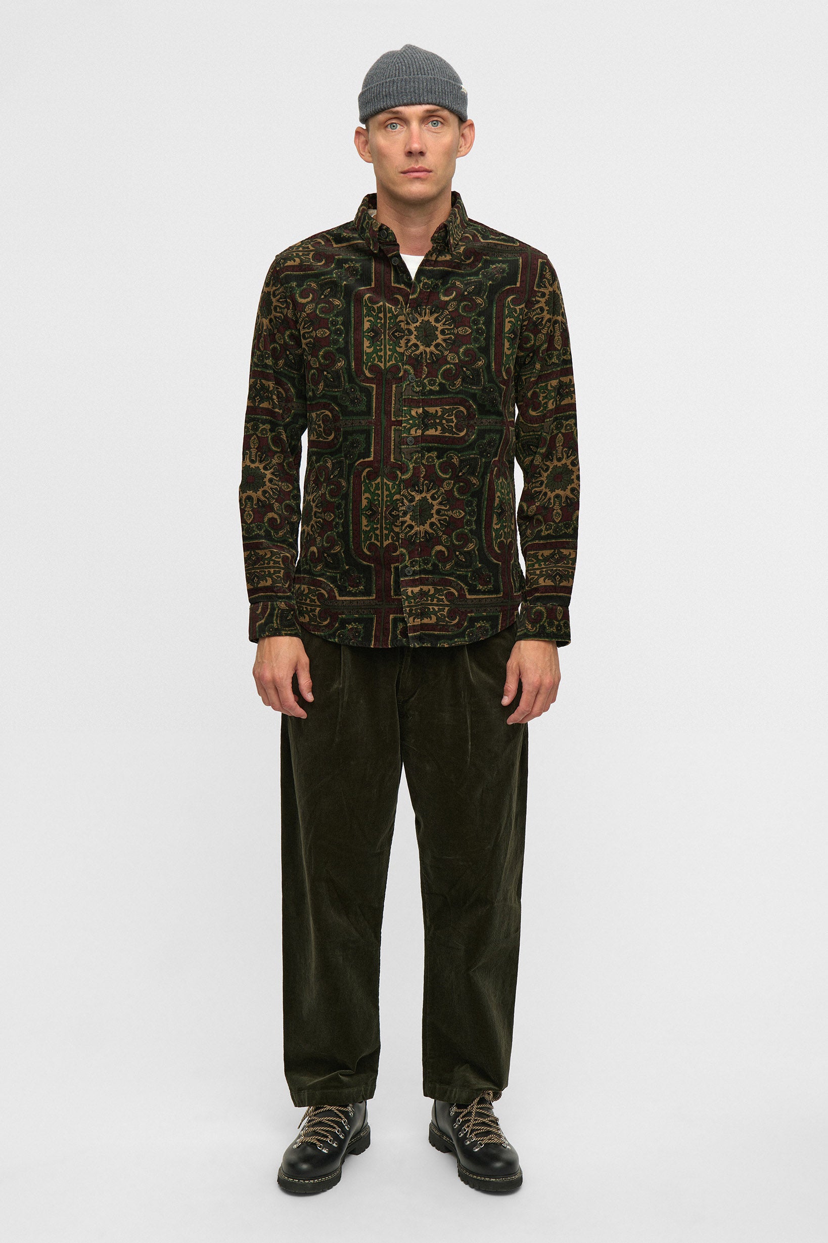 Anerkjendt Leif Cord Jacquard Shirt - Forest Night