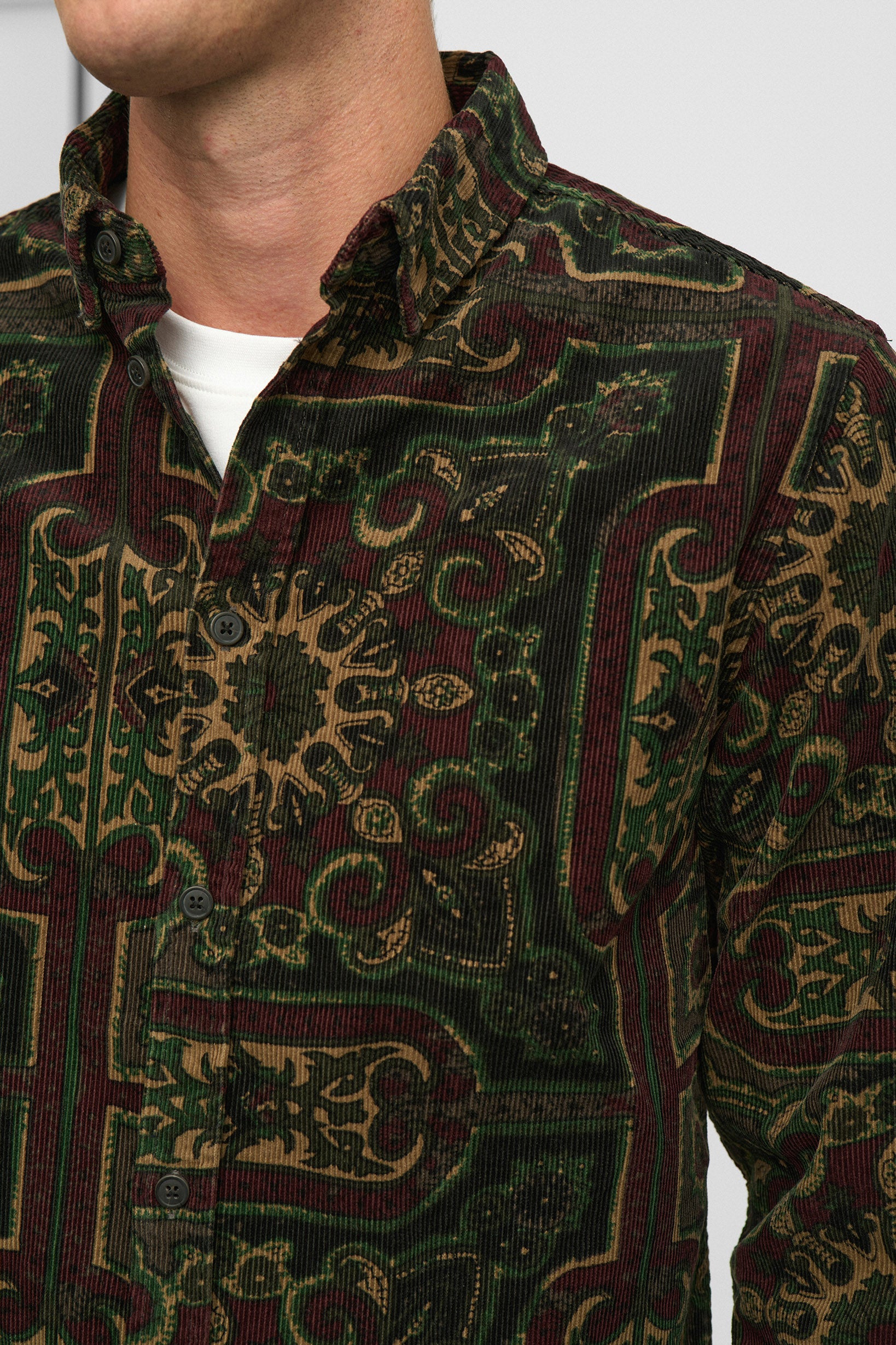 Anerkjendt Leif Cord Jacquard Shirt - Forest Night