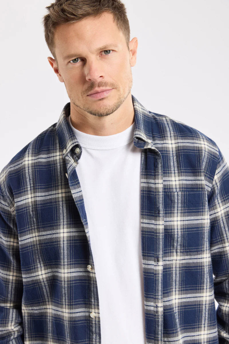 Armor Lux Flannel Check Cotton Shirt - Carreaux Marine Deep/Grey/Mil