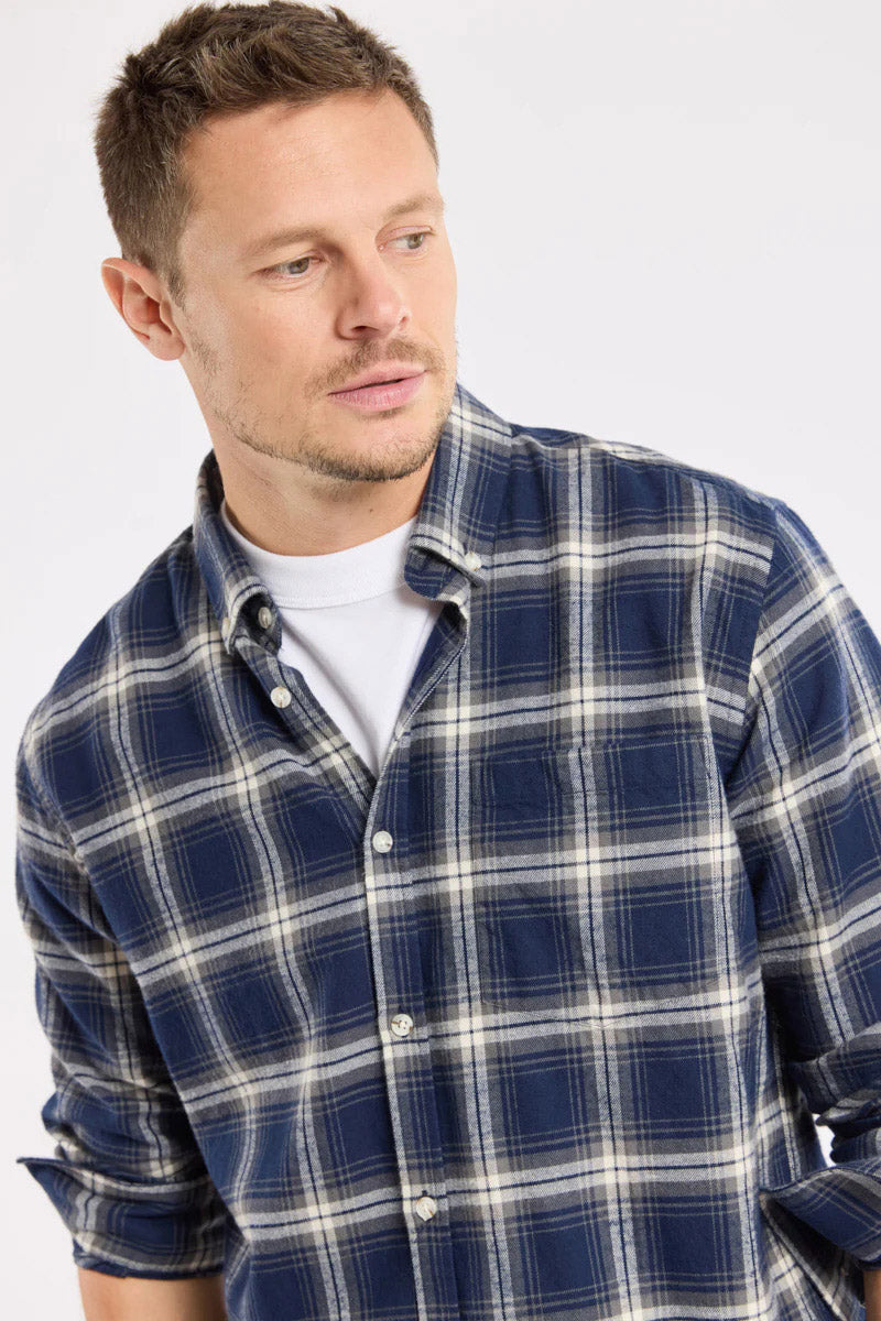 Armor Lux Flannel Check Cotton Shirt - Carreaux Marine Deep/Grey/Mil