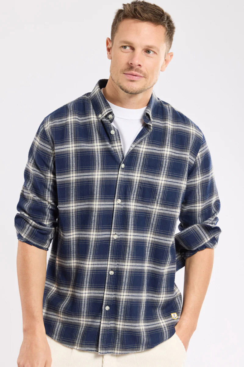 Armor Lux Flannel Check Cotton Shirt - Carreaux Marine Deep/Grey/Mil