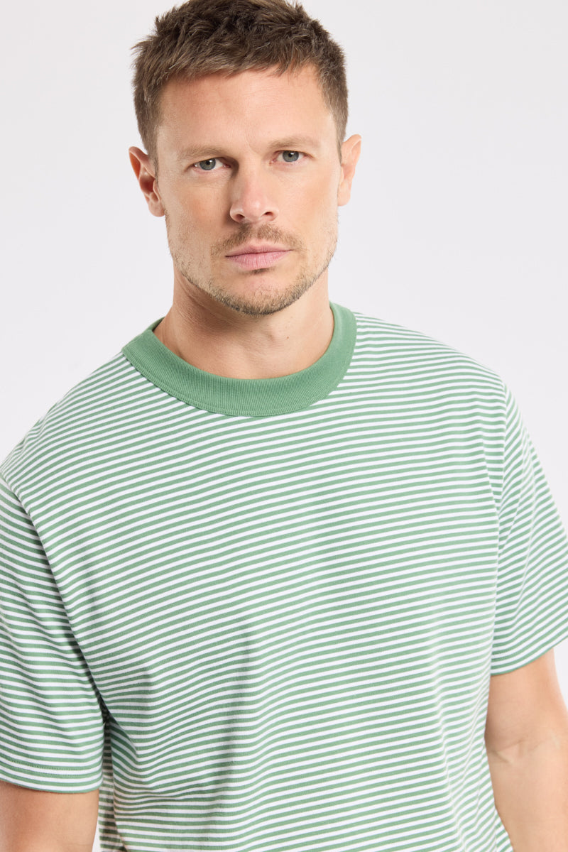 Armor Lux Organic Heritage Stripe T-Shirt - Ivy/Blanc