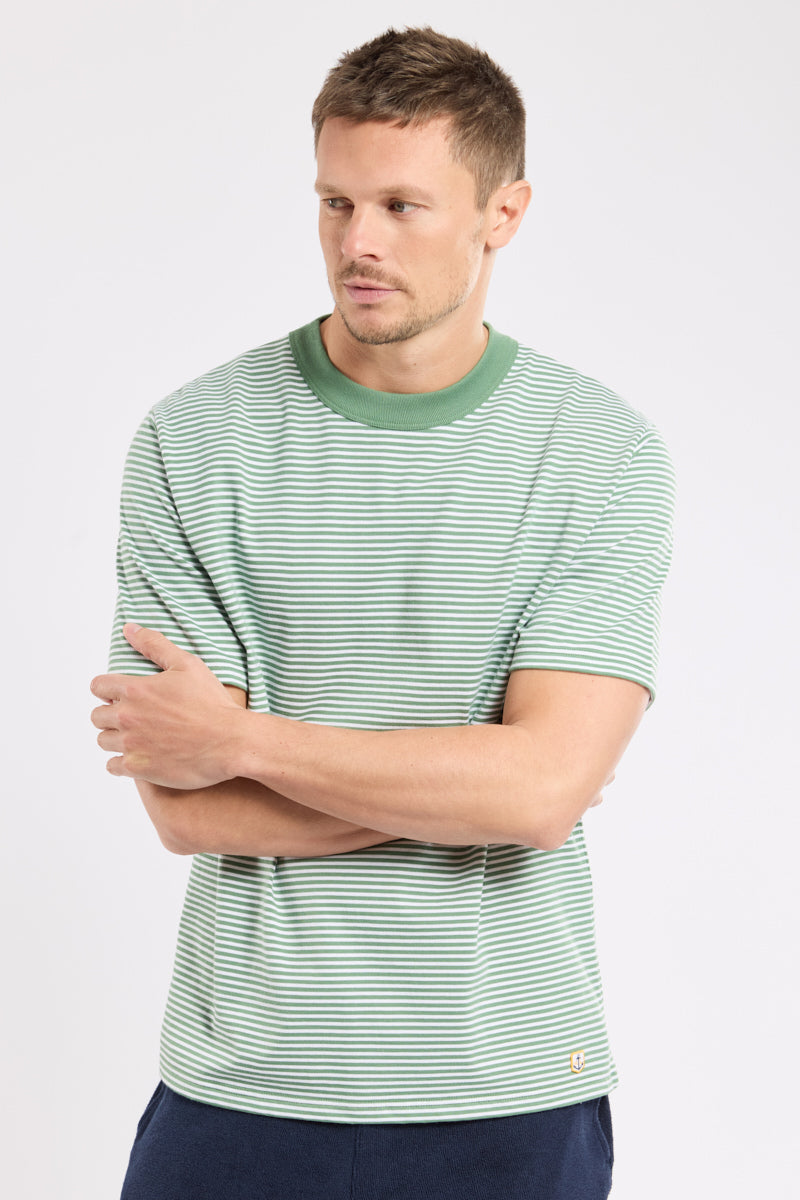 Armor Lux Organic Heritage Stripe T-Shirt - Ivy/Blanc